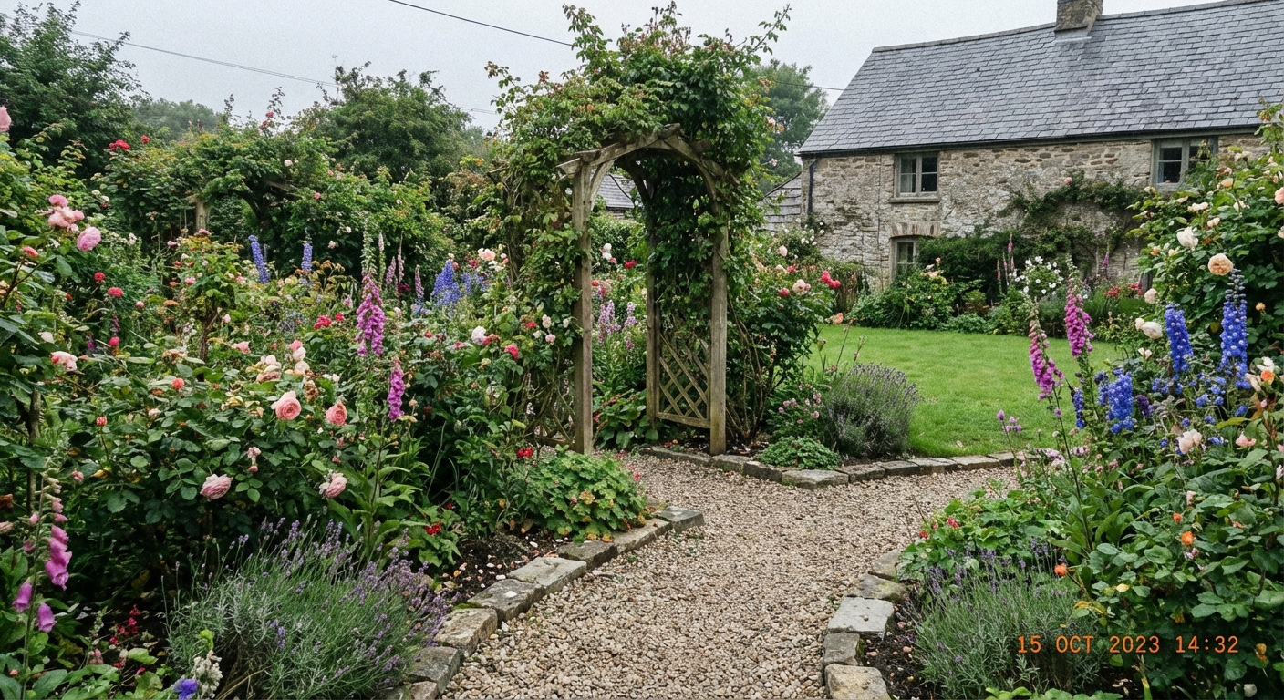 Cottage garden design with traditional planting